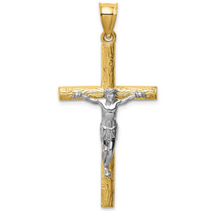 14K Two-Tone Textured Passion Crucifix Pendant