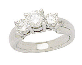 14K White Gold 1 Carat Three-Stone Diamond Ring