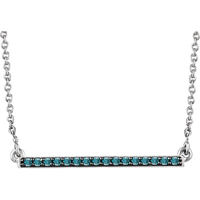 14K White Gold Blue Diamond Bar Necklace