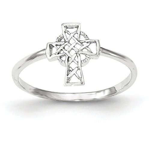 14K White Gold Celtic Cross Ring for Women