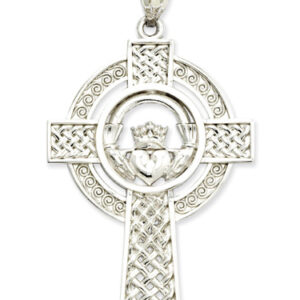 14K White Gold Celtic Spiral Cross Pendant