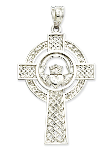 14K White Gold Celtic Spiral Cross Pendant