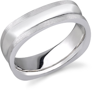 14K White Gold Concave Square Wedding Band