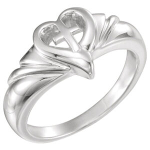 14K White Gold Cross Heart Swirl Ring for Women
