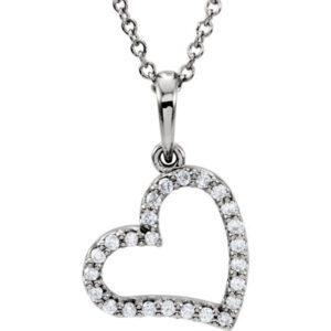 14K White Gold Dangling Heart Necklace