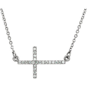 14K White Gold Diamond Cross Bar Necklace