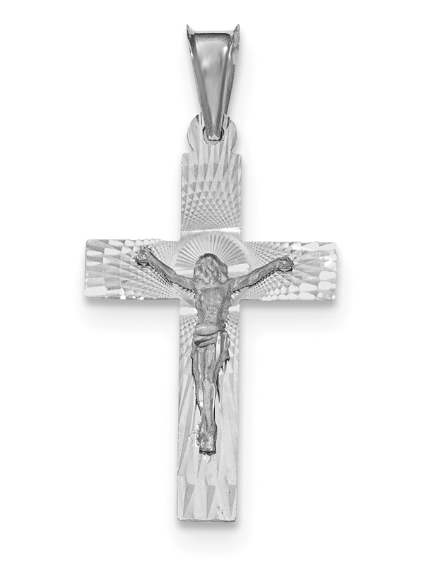 14K White Gold Diamond-Cut Crucifix Pendant