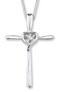 14K White Gold Diamond Heart Cross Pendant
