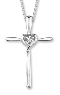 14K White Gold Diamond Heart Cross Pendant