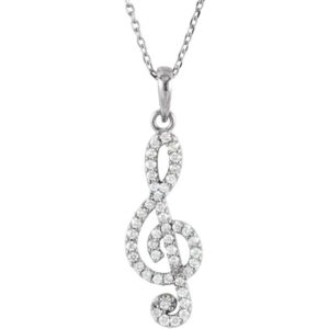 14K White Gold Diamond Treble Clef Necklace