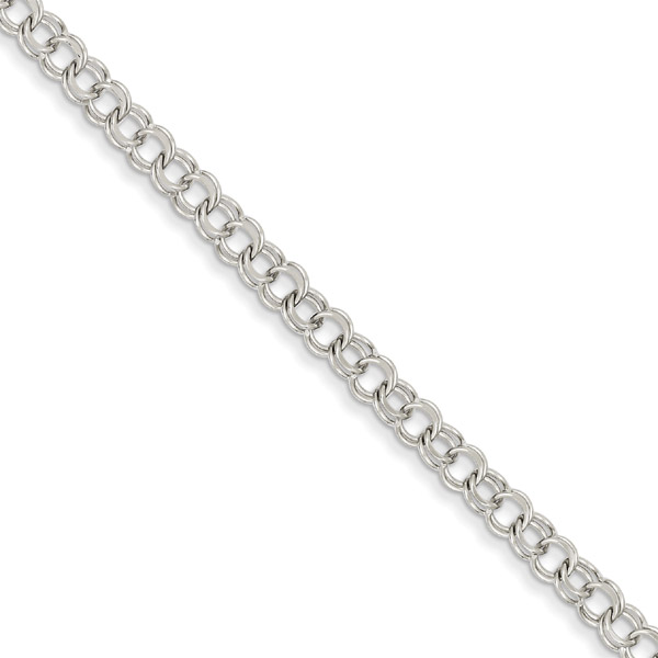 14K White Gold Double Link Charm Bracelet in 8" Length