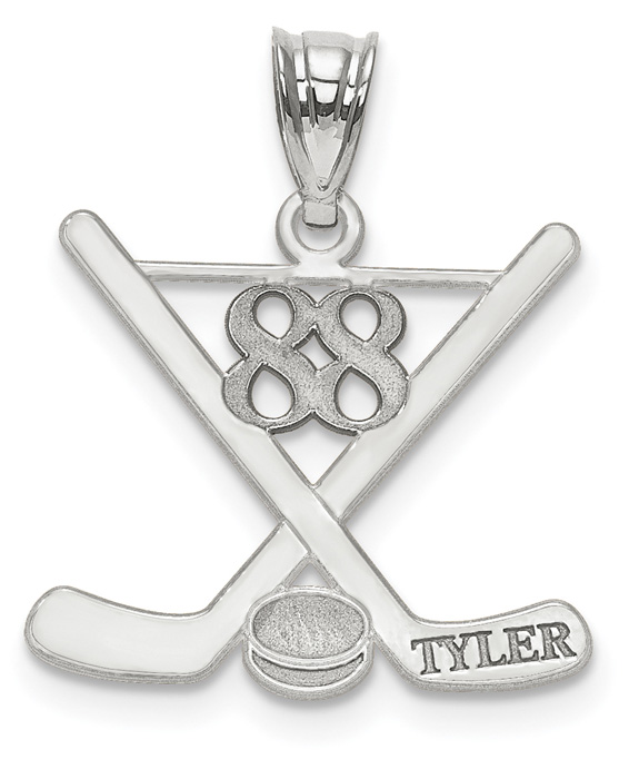 14K White Gold Hockey Pendant with Your Name and Number