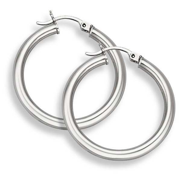 14K White Gold Hoop Earrings - 1 1/4" diameter (3mm thickness)