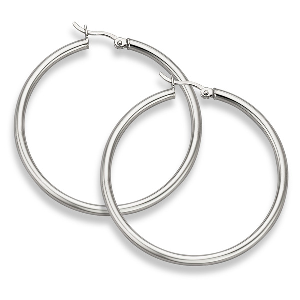 14K White Gold Hoop Earrings - 1 3/4" inch diameter (3mm thickness)