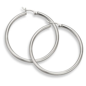14K White Gold Hoop Earrings - 1 9/16" diameter (3mm thickness)