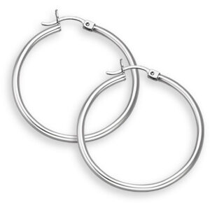 14K White Gold Hoop Earrings - 1" diameter (2mm thickness)