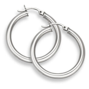 14K White Gold Hoop Earrings - 1" diameter (3mm thickness)