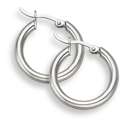 14K White Gold Hoop Earrings - 3/4" diameter (3mm thickness)