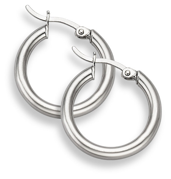 14K White Gold Hoop Earrings - 7/8" diameter (3mm thickness)
