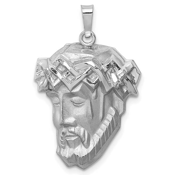 14K White Gold Jesus Head Pendant with Crown of Thorns