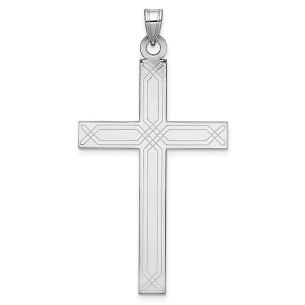 14K White Gold Laser Etched Cross Pendant
