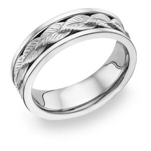 14K White Gold Leaf Design Wedding Band Ring