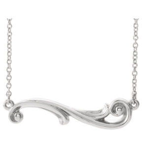 14K White Gold Paisley Bar Necklace, 16" - 18" Inches