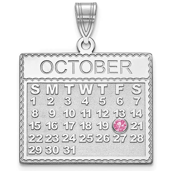 14K White Gold Personalized Calendar Pendant with Birthstone