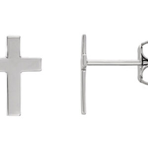 14K White Gold Plain Polished Christian Cross Stud Earrings