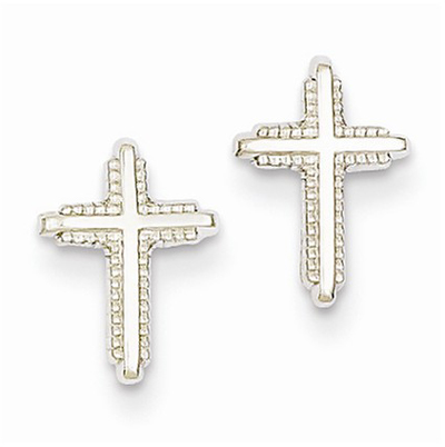 14K White Gold Polished Cross Post Earrings