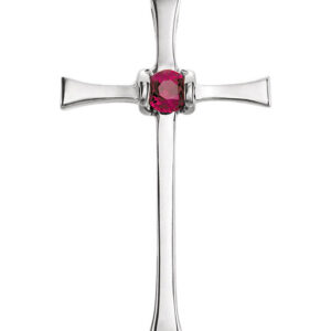 14K White Gold Ruby Cross Necklace with Hidden Bale