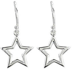 14K White Gold Star Earrings