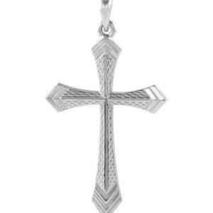 14K White Gold Two-Edged Sword Cross Necklace for Women