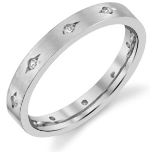 14K White Gold Women's Etched Diamond Wedding Band Ring