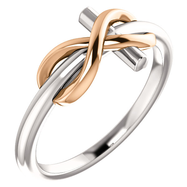 14K White and Rose Gold Infinity Cross Ring