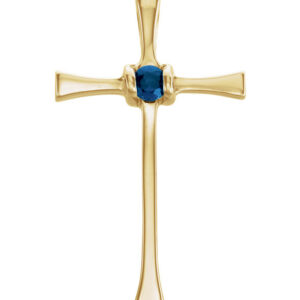 14K Yellow Gold Blue Sapphire Cross Pendant with Hidden Bale