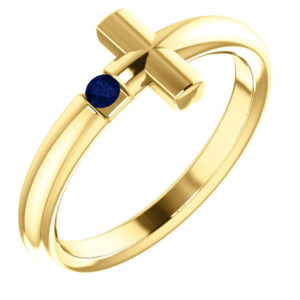 14K Yellow Gold Blue Sapphire Women's Cross Ring