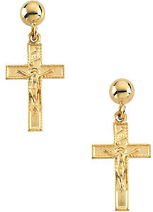 14K Yellow Gold Crucifix Earrings