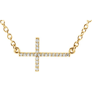 14K Yellow Gold Diamond Cross Bar Necklace