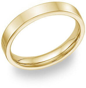 14K Yellow Gold Flat Wedding Band Ring - 4mm