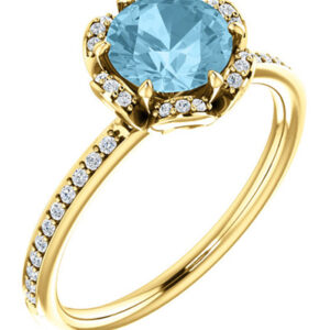 14K Yellow Gold Floral-Inspired Aquamarine and Diamond Ring