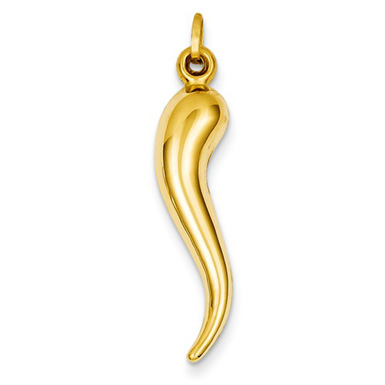 14K Yellow Gold Large Hollow Italian Horn Pendant