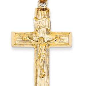 14K Yellow Gold Wooden Cross Crucifix Pendant