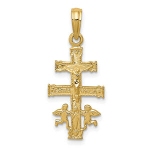 14k Gold Small Caravaca Crucifix Pendant with Mary