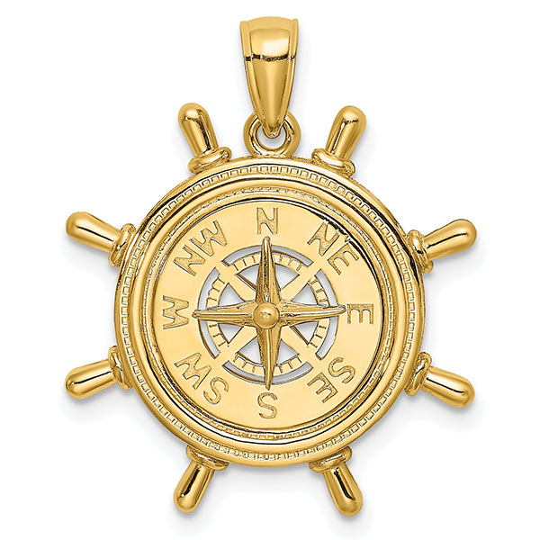 14k gold 3D compass pendant