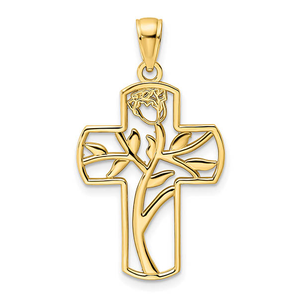 14k gold cut-out flower cross pendant for women