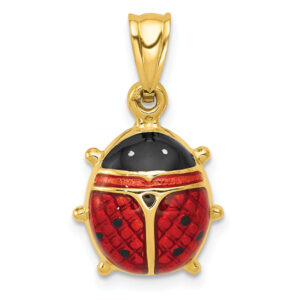 14k gold enameled 3D ladybug pendant