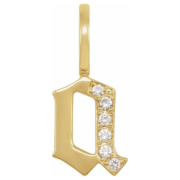 14k gold gothic diamond initial pendant