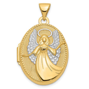 14k gold guardian angel oval locket pendant