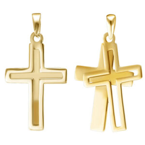 14k gold open double cross pendant
